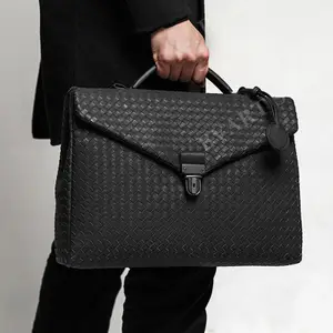 10A Fashion Luxury Brand Men&#039;s Briefcase Top Genuine Leather Designer High-End Laptop Bag for A4 Magazine High-End Famous Brand Hand-Woven Bag 2023 New