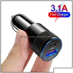 Car Charger Usb Quick 15W 3 1A Type C Pd Fast Charging Phone Adapter For 13 12 11 Pro Max Huawei Honor Drop D Dhufd Delivery Mobiles Dhltz