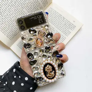 Cell Phone Cases Luxury Bling Rhinestone Clear Hard Phone Case For Samsung Galaxy Z Flip 4 3 Diamond Back Cover for Woman Girl Z0324