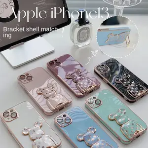 YEZHOU designer Apple 14 cell Phone Case Violent Bear Bracket Iphone13 All-Inclusive Lens Protector 12Promax Silicone Soft Cover