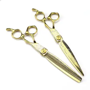 Hair Scissors Professional 7 '' Gold Damascus Upscale scissor hair cutting scissors thinning barber tools haircut shears Hairdressing scissors 230403