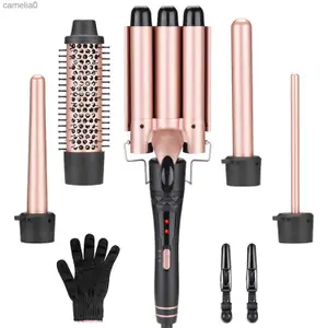 Hair Curlers Straighteners 5-In-1 Waver Curling Iron Wand Set with 3 Barrels Hair Crimper Multi Design Curling Wands Set with Hair Straightener BrushL231128