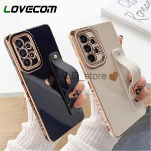Cell Phone Cases Luxury Plating Side Love Heart Case For Samsung Galaxy S23 S22 Ultra S20 FE S21 Plus A52 A53 A23 A14 A12 A13 Wrist Strap Cover J230620
