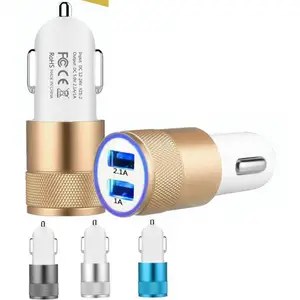 168 Hot Aluminum Alloy 2 USB Ports Universal Intelligent Charging Strong Compatible DC Dual USB Car Charger for All Mobile Phone ZZ