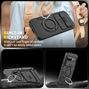 Armor Shockproof Case For Google Pixel 9A 9 Pro XL 8A 8Pro 7 7Pro 360 Rotating Magnetic Bracket With Camera Protection Phone Cases Metal Ring Car Holder Stand Cover