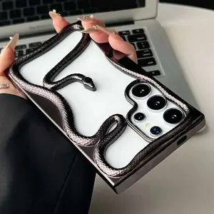 Plating 3D Hollow Snake Phone Case For Samsung S25 S24 S22 S23 Ultra FE A56 A36 A26 A16 A06 A55 Fashion Soft Shockproof Cover