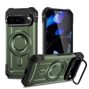 Armor Shockproof Matte Camera Stand Protection Phone Case for Google Pixel 9 Pro XL Military Magnetic Wireless Charge Hard Cover