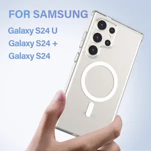 For Magsafe Clear Magnetic Phone Case For Samsung Galaxy S24 23 22 Ultra Plus Transparent Shockproof Wireless Charge Back Cover