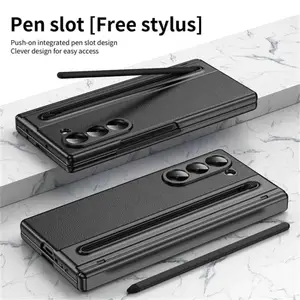 For Samsung 6 5 4 3 Leather Hinge Phone Case Outer Screen Glass S Pen Slot Protective Cover for Galaxy Z Fold 7
