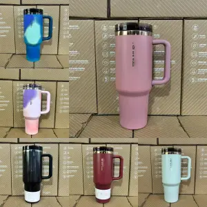 40oz Car Cup Tumbler Water Bottle Stainless Steel With Handle Straw Thermal Iced Travel Vacuum Insulated Coffee Mug Camping Cup for Gift