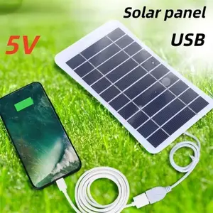 Solar Panel USB Charger 2W 5V Mini Portable Outdoor Battery Mobile Phone Charging Power Bank For Hiking Camping Hiking Outdoor Backpack Emergency Generation Board