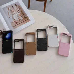 Luxury Leather Grain Phone Case for Samsung Z Flip 7 6 5 4 3 Ultra Slim Anti-knock Magnetic Magsafe Shell Galaxy Flip7 Flip6 Flip5 Flip4 Retro Letter Flower Grid Cover