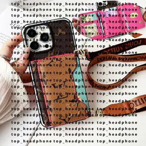 Luxury Designer Crossbody Shoulder Strap Lanyard Phone Case 17 Pro Max 16 15 14 13 Mobile Cover Fashion Brand Wallet Purse Card Holder Case Samsung Galaxy S24 Ultra