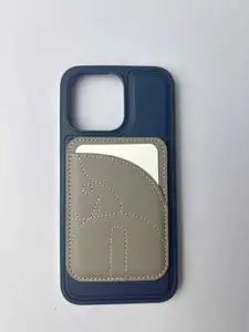 Designer Magnetic Leather ID Bank Credit MagSafe Card Holder Phone Case Simple Dual Card Slot Leather New Color-Block Card Holder Passport Case for Woman Man