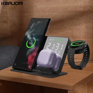 Wireless Phone Charger & 3-in-1 Charging Stand for Smartwatches and Phones with Integrated Alarm Clock Feature
