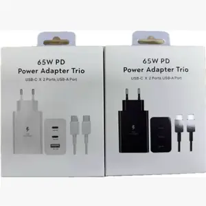 Super fast Charger adapter 65W Fast Charging 3 Ports USB C Mobile Phone cube PD Power cubes With Cable for Samsung S23 S22 EU US UK PLUG With Retail Box