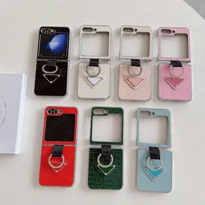 Designer Plated TPU Leather Phone Case for Samsung Z Flip 7 6 5 4 3 Crocodile Shockproof Bumper Galaxy Flip7 Flip6 Flip5 Flip4 Flip3 Anti-drop Finger Ring Luxury Cover