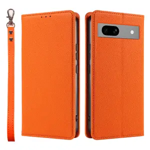Orange Leather Wallet Case For Google Pixel 9 Pro XL 8 Pro 8A Pixel 7A 6Pro 5 4A 4G 5G Protective Cover Holder Card Slot Flip Cell Phone Cases