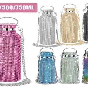 Water Bottles Bling Diamond Thermos Bottles Portable Glitter Water Bottle Crossbody Stainless Steel Thermal Flask 350ml500ml750ml 7820575