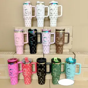 Water Bottle Stainless Steel Vacuum Mug, Double-Wall Insulated Travel Car Cup with Handle & Straw Lid Coffee Mug Fashion Christmas Gift