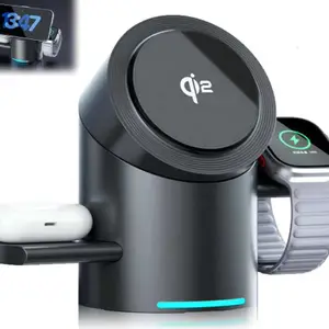 Fast Shipping Aluminum Phone High Quality Automatic Touch Rotation QI23 in 1 Magnetic Folding Wireless Charger