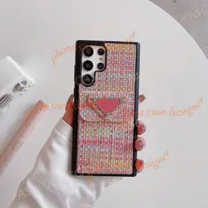 Fashion Crossbody Designer Phone Case for Samsung Galaxy S23 S24 Plus Note 20 Ultra Luxury Weave Chains Shoulder Strap Card Holder Wallet Cover