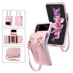 VietaoLeather Wallet Case for Galaxy Z Flip 4 3 Z4 Z3 z flip 5 phone case with hand strap Z flip 6 Flip 7 case J251114