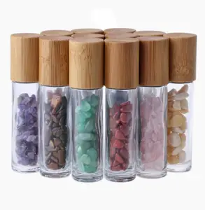 10ml Natural Semiprecious Stones Essential Oil Gemstone Roller Ball Empty Bottles Clear Glass Healing Crystal Roller Ball Bamboo C9534511
