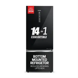 Haier 445 Litres 2 Star Double Door Frost Free Inverter Refrigerator | Bottom Mounted | 14 in 1 Convertible | Triple Inverter & Dual Fan Tech (HRB-4952CKG-P, Black Glass)