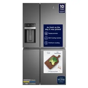 Electrolux 609 Litres Frost Free Inverter French Door Refrigerator with TwinTech Cooling System | Door Alarm (EQE6879A-B, Glossy Dark Grey)