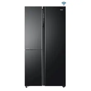 Haier 598 Litres 3 Star Triple Door Convertible Side-by-Side Refrigerator with Digital Control Panel | WIFI Enabled (HRT-683KGU1, Black Glass)