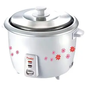 Prestige 2.8 Litre, 1000 Watt, Rice Cooker, Cool Touch Handles, Keep Warm Mode, Double Pot, Stainless Steel Lid, White Floral Design price in India.