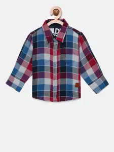Palm Tree Boys Red & Navy Blue Regular Fit Checked Reversible Casual Shirt