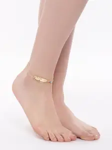OOMPH Women Gold-Toned Dual-Stranded Handcrafted Anklet With Leaf Shaped Detail