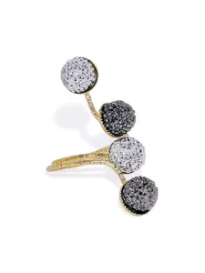 OOMPH Women Gold Toned and Black Crystal-Studded Adjustable Cocktail Ring