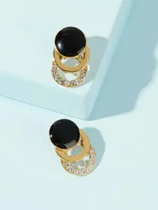 OOMPH Gold-Plated & Black Circular Drop Earrings