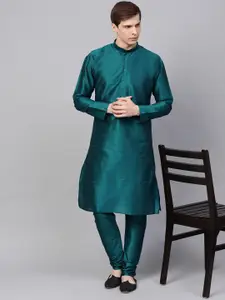 SOJANYA Men Teal Green Solid Kurta with Churidar