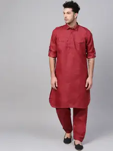 SOJANYA Men Maroon Solid Kurta with Salwar