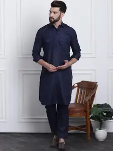 SOJANYA Men Navy Blue Solid Kurta with Salwar