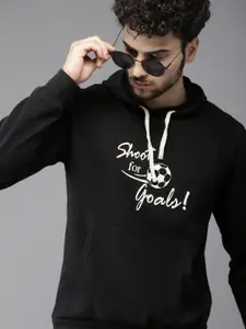 Campus Sutra Men Black Printed Hooded Sweatshirt