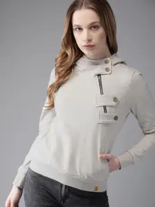 Campus Sutra Women Grey Solid Sweatshirt