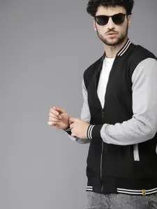 Campus Sutra Men Black Solid Bomber Jacket