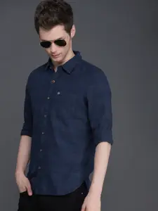 WROGN Men Navy Blue Slim Fit Striped Casual Shirt