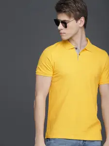 WROGN Men Yellow Solid Slim Fit Polo Pure Cotton T-shirt