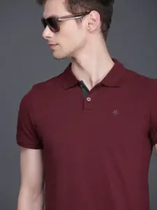 WROGN Men Maroon Solid Slim Fit Polo Collar Pure Cotton T-shirt