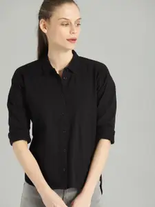The Roadster Lifestyle Co Women Black Regular Fit Solid Casual Shirt