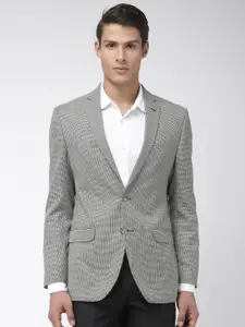 Park Avenue Men Black & White Self-Design Slim Fit Single-Breasted Formal Blazer