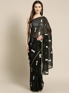Ishin Black & White Embroidered Saree