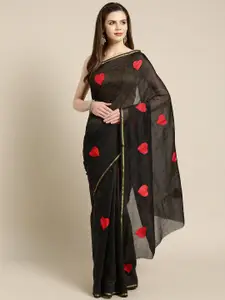 Ishin Black & Red Embroidered Saree