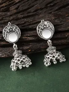 Rubans Silver-Toned Dome Shaped Handcrafted Jhumkas